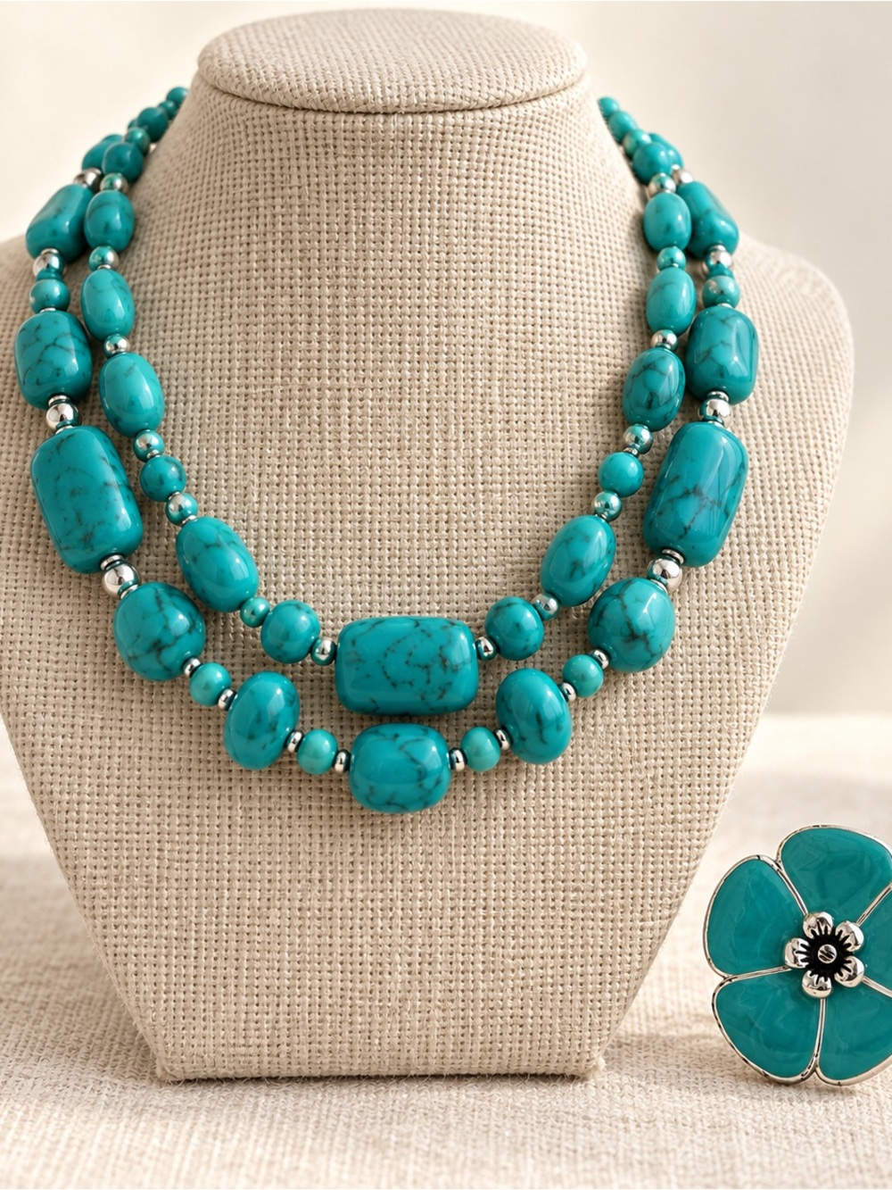 Premier Designs Turquoise Blue Double Strand Beaded Necklace